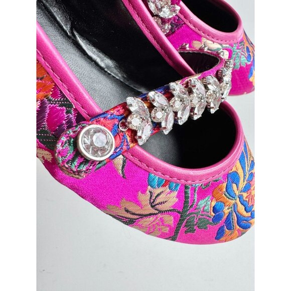 Girls' NWT ALDO Despirito Pink Brocade Crystal Mary Jane Ballet Flats, Size 6 - Picture 5 of 15